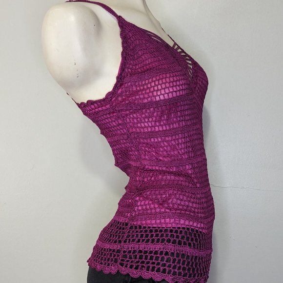 Say What? Magenta Faux Crochet Tank Top L EUC - Picture 4 of 6
